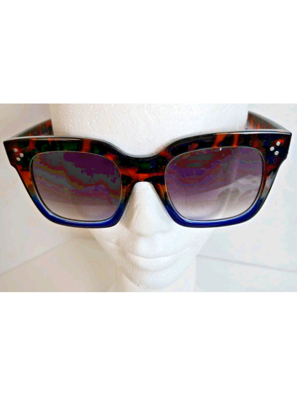 Oversized Fashion Sunglasses Blue Tortoise Square Gradient Lenses